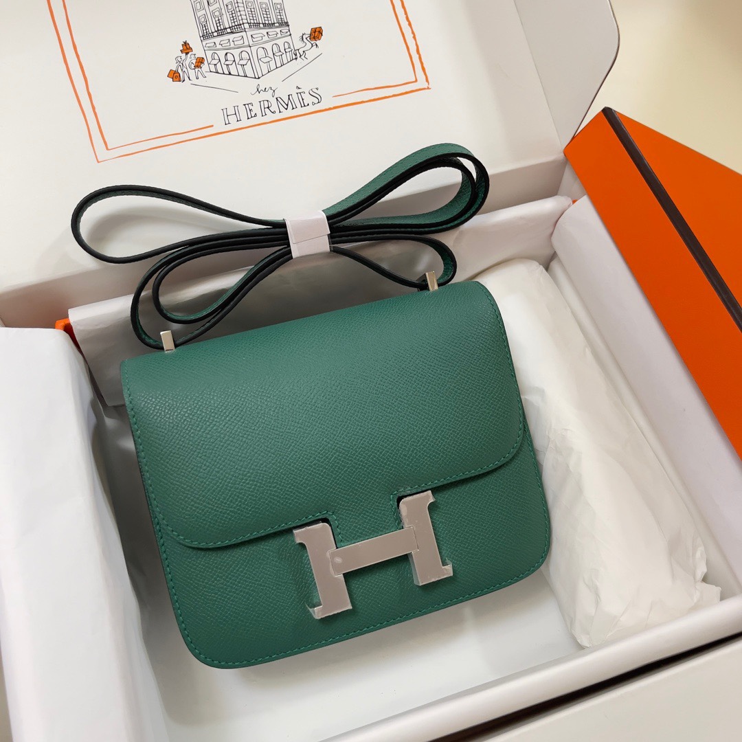 Hermes Constance 18 Mini Shoulder Bag In Vert Emeraude Epsom Leather